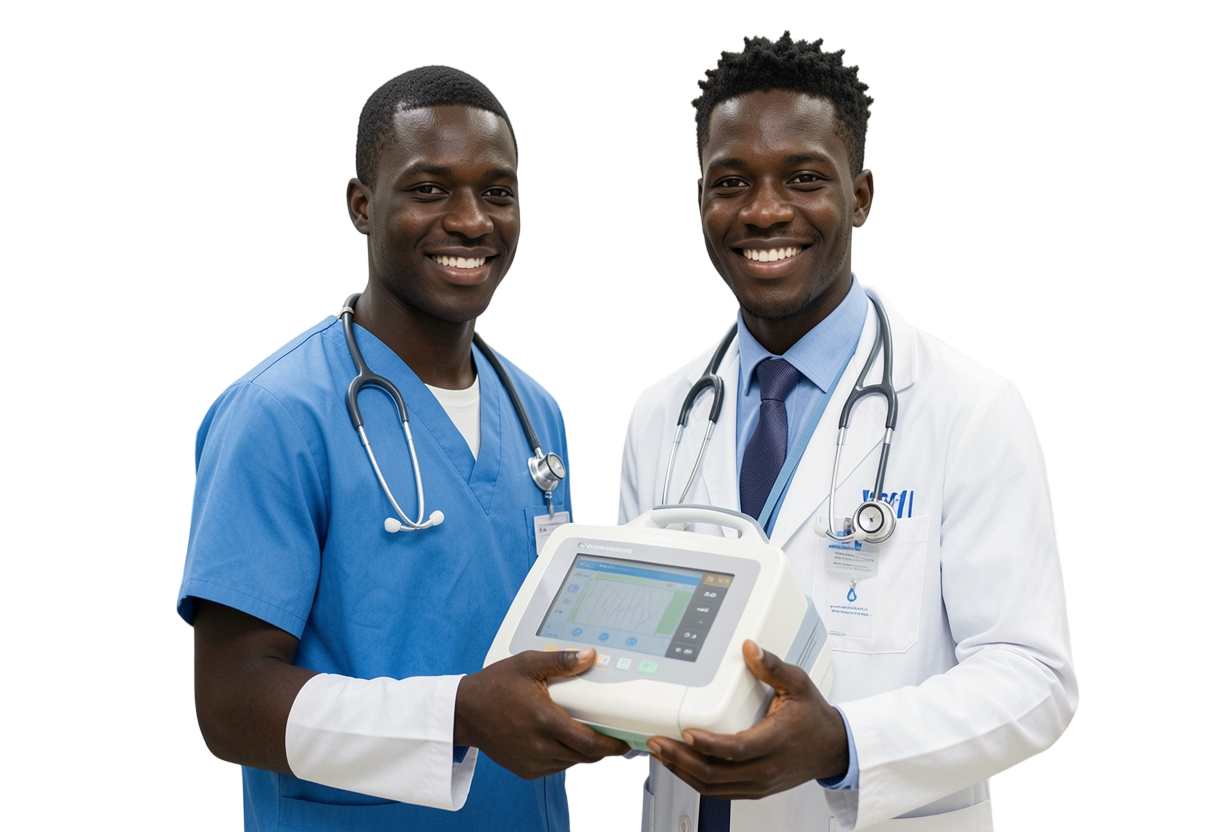 Clinician using a patient monitor in a hospital ward