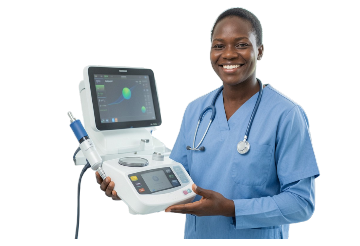 Clinician using a patient monitor in a hospital ward